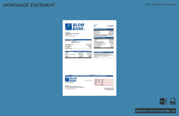 Libanon BLOM Bank Hypothekenabrechnung Word- und PDF-Beispielvorschau